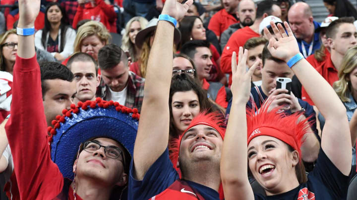 LAS VEGAS, NV – MARCH 10: Arizona Wildcats fans wait for the team to be introduced before the championship game of the Pac-12 basketball tournament against the USC Trojans at T-Mobile Arena on March 10, 2018 in Las Vegas, Nevada. The Wildcats won 75-61. (Photo by Ethan Miller/Getty Images)