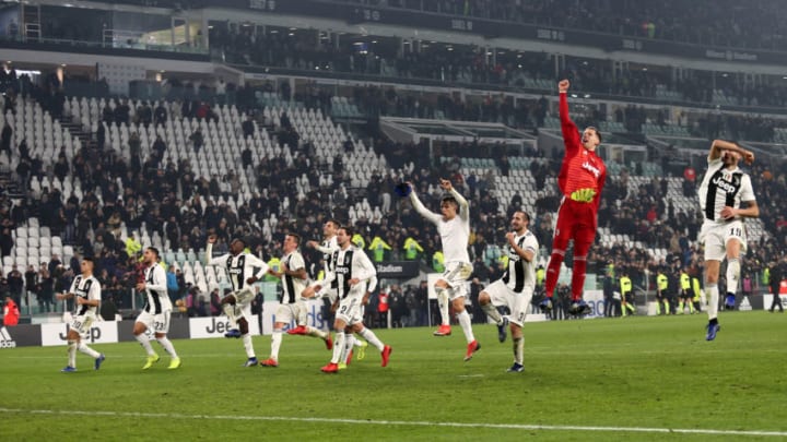 ALLIANZ STADIUM, TORINO, ITALY - 2018/12/07: Players of Juventus FC celebrates at the end of the Serie A football match between Juventus Fc and Fc Internazionale.Juventus Fc wins 1-0 over Fc Internazionale. (Photo by Marco Canoniero/LightRocket via Getty Images)
