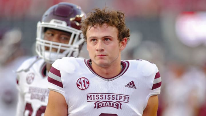 TUSCALOOSA, AL - OCTOBER 22: Will Rogers #2 of the Mississippi State Bulldogs prior to kickoff against the Alabama Crimson Tide at Bryant-Denny Stadium on October 22, 2022 in Tuscaloosa, Alabama. (Photo by Brandon Sumrall/Getty Images)