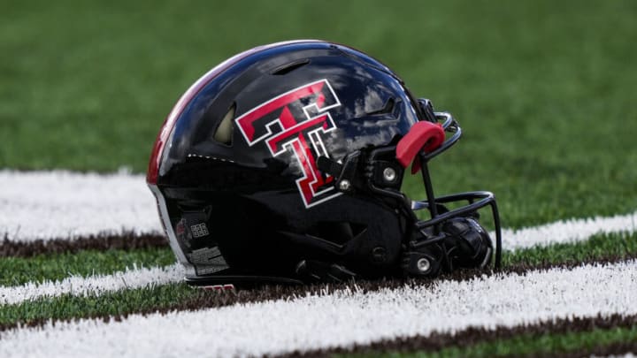 Sep 2, 2023; Laramie, Wyoming, USA; A general view of a Texas Tech Red Raiders helmet before game against the Wyoming Cowboys at Jonah Field at War Memorial Stadium. Mandatory Credit: Troy Babbitt-USA TODAY Sports