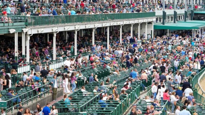 The crowd in the grandstands on opening night at Churchill Downs. (Syndication: The Courier-Journal)