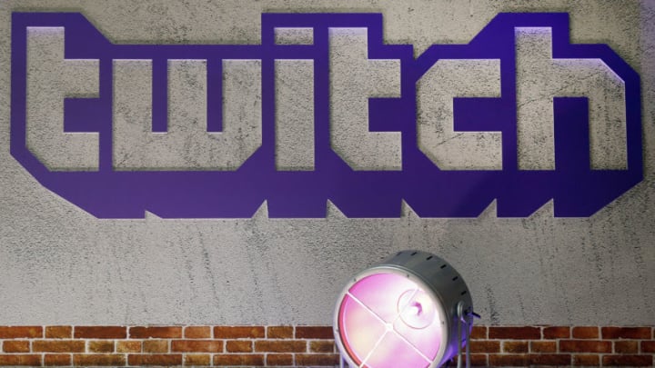 PARIS, FRANCE - NOVEMBER 02: Twitch logo is displayed during the 'Paris Games Week' on November 02, 2017 in Paris, France. Twitch is a streaming service and VOD of video game and electronic sport 'Paris Games Week' is an international trade fair for video games and runs from November 01 to November 5, 2017. (Photo by Chesnot/Getty Images)