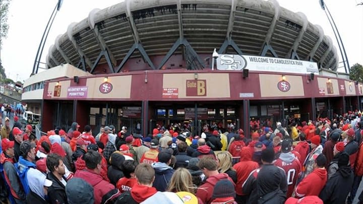 49ers fans outside of Candlestick Park. Mandatory Credit: Kirby Lee/Image of Sport-US PRESSWIRE