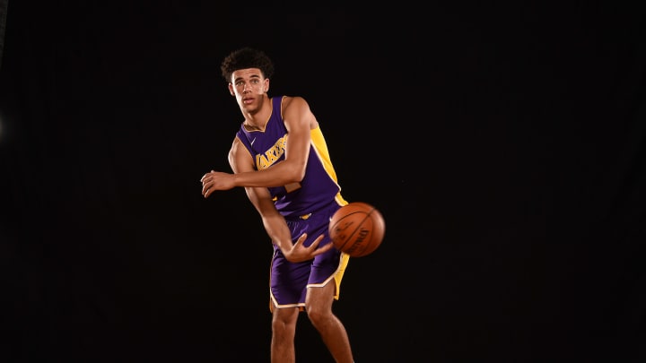 TARRYTOWN, NY – AUGUST 11: Lonzo Ball #2 of the Los Angeles Lakers poses for a photo during the 2017 NBA Rookie Photo Shoot at MSG training center on August 11, 2017 in Tarrytown, New York. NOTE TO USER: User expressly acknowledges and agrees that, by downloading and or using this photograph, User is consenting to the terms and conditions of the Getty Images License Agreement. (Photo by Brian Babineau/Getty Images)