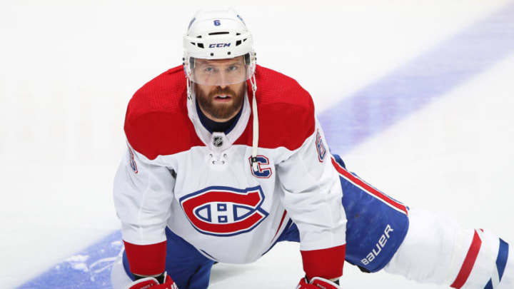 TORONTO, ON - APRIL 7: Shea Weber #6 of the Montreal Canadiens warms up prior to playing against the Toronto Maple Leafs in an NHL game at Scotiabank Arena on April 7, 2021 in Toronto, Ontario, Canada. The Maple Leafs defeated the Canadiens 3-2. (Photo by Claus Andersen/Getty Images)