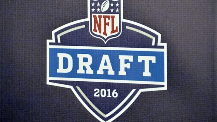 Apr 28, 2016; Los Angeles, CA, USA; General view of 2016 NFL Draft logo at Los Angeles Rams draft party at L.A. Live. Mandatory Credit: Kirby Lee-USA TODAY Sports