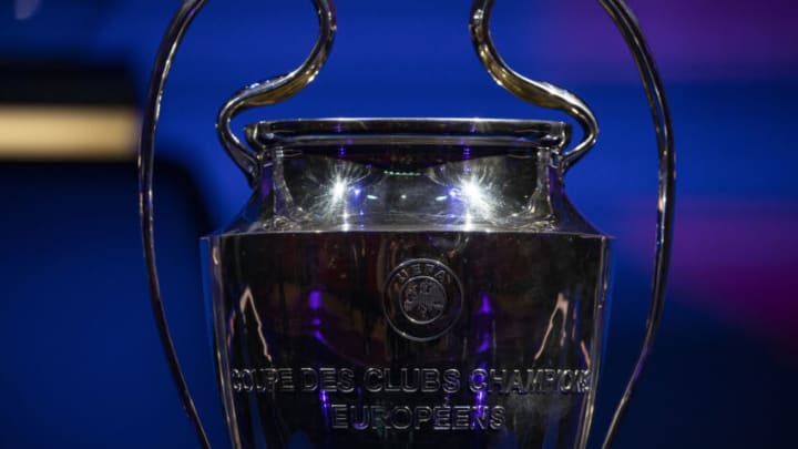 ISTANBUL, TURKEY - AUGUST 26: UEFA Champions League trophy is being displayed ahead of UEFA Champions League 21/22 group stage draw at Halic Congress Center in Istanbul, Turkey on August 26, 2021. (Photo by Sebnem Coskun/Anadolu Agency via Getty Images)