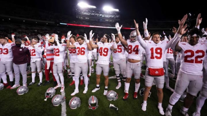 Oct 28, 2023; Madison, Wisconsin, USA; The Ohio State Buckeyes sing “Carmen Ohio” following the NCAA football game against the Wisconsin Badgers at Camp Randall Stadium. Ohio State won 24-10.