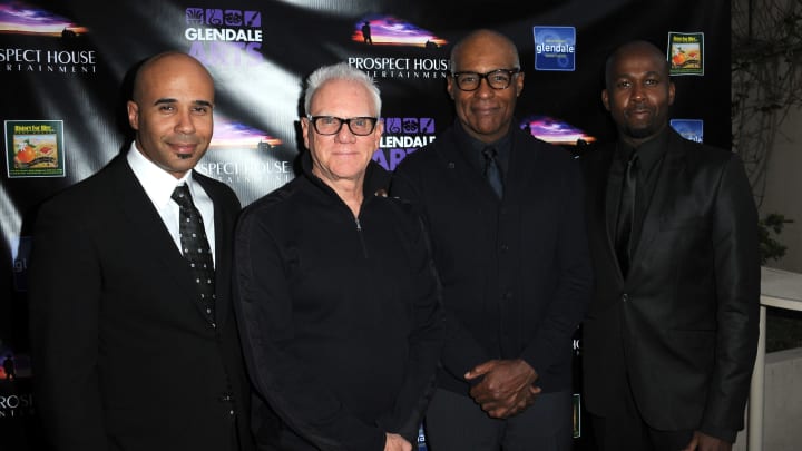 GLENDALE, CA – APRIL 15: Producer Chris Roe, actors Malcolm McDowell, Michael Dorn and producer Tegan Summer attend the Malcolm McDowell Series Of Q&A Screenings for “Star Trek: Generations” Presented by Prospect House Entertainment moderated by Michael Dorn at The Alex Theater on April 15, 2014 in Glendale, California. (Photo by Albert L. Ortega/Getty Images)