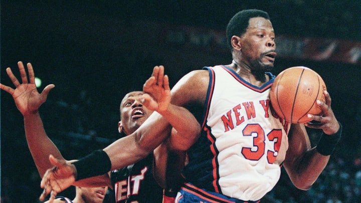 Patrick Ewing of the New York Knicks. (Photo credit should read MATT CAMPBELL/AFP via Getty Images)