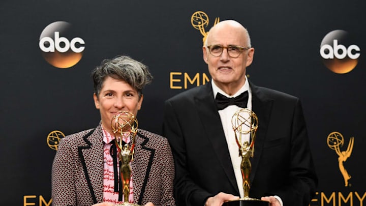 LOS ANGELES, CA - SEPTEMBER 18: Writer-director Jill Soloway (L), winner of Best Directing for a Comedy Series for 'Transparent' and actor Jeffrey Tambor, winner of Best Actor in a Comedy Series for 'Transparent', pose in the press room during the 68th Annual Primetime Emmy Awards at Microsoft Theater on September 18, 2016 in Los Angeles, California. (Photo by Frazer Harrison/Getty Images)