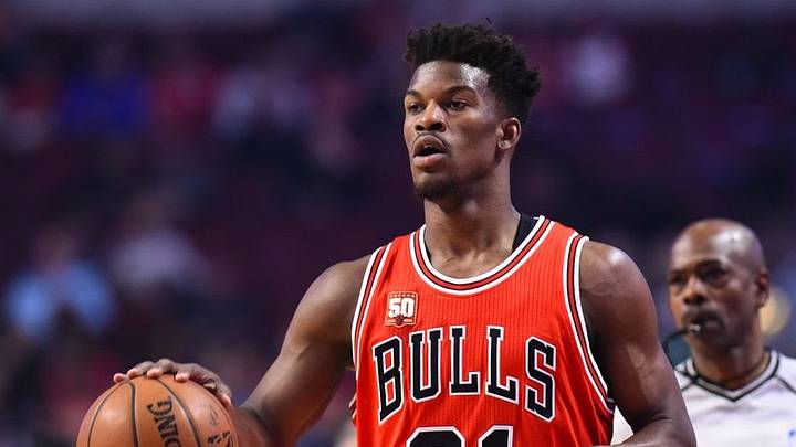 Apr 13, 2016; Chicago, IL, USA; Chicago Bulls guard Jimmy Butler (21) dribbles the ball against the Philadelphia 76ers during the fist quarter at the United Center. Mandatory Credit: Mike DiNovo-USA TODAY Sports Apr 13, 2016; Chicago, IL, USA; Chicago Bulls guard Jimmy Butler (21) dribbles the ball against the Philadelphia 76ers during the fist quarter at the United Center. Mandatory Credit: Mike DiNovo-USA TODAY Sports