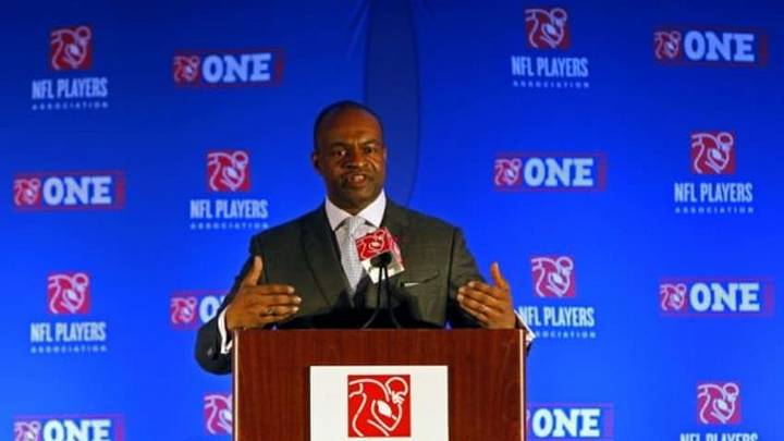 Jan 30, 2014; New York, NY, USA; NFL Players Association executive president DeMaurice Smith speaks during press conference at the Sheraton Hotel. Mandatory Credit: Noah K. Murray-USA TODAY Sports