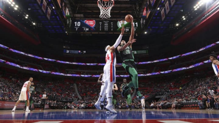DETROIT, MI - DECEMBER 10: Al Horford #42 of the Boston Celtics shoots the ball against the Detroit Pistons on December 10, 2017 at Little Caesars Arena in Detroit, Michigan. NOTE TO USER: User expressly acknowledges and agrees that, by downloading and/or using this photograph, User is consenting to the terms and conditions of the Getty Images License Agreement. Mandatory Copyright Notice: Copyright 2017 NBAE (Photo by Brian Sevald/NBAE via Getty Images)