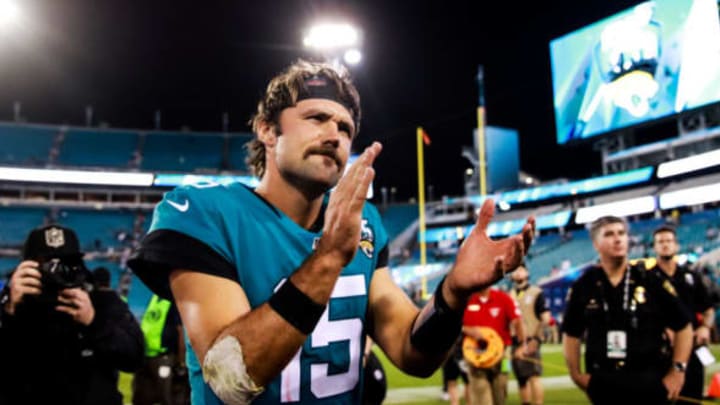 JACKSONVILLE, FLORIDA – SEPTEMBER 19: Jacksonville Jaguars quarterback Gardner Minshew II 15 after defeating the Tennessee Titans at TIAA Bank Field on September 19, 2019 in Jacksonville, Florida. (Photo by Harry Aaron/Getty Images)