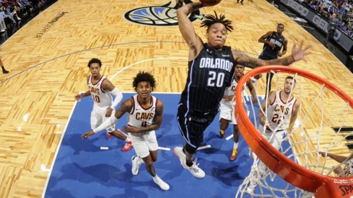 ORLANDO, FL - OCTOBER 23: Markelle Fultz #20 of the Orlando Magic dunks the ball against the Cleveland Cavaliers on October 23, 2019 at Amway Center in Orlando, Florida. NOTE TO USER: User expressly acknowledges and agrees that, by downloading and or using this photograph, User is consenting to the terms and conditions of the Getty Images License Agreement. Mandatory Copyright Notice: Copyright 2019 NBAE (Photo by Fernando Medina/NBAE via Getty Images)