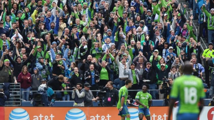 Seattle Sounders fans celebrate a 2014 goal against Toronto FC in Seattle. MLS is considering an expansion franchise in San Diego, and Seattle's model for success would be an ideal path to follow. (Thomas Soerenes/Tacoma News Tribune/TNS via Getty Images)