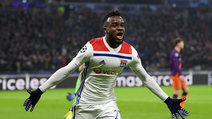 LYON, FRANCE - NOVEMBER 27: Maxwel Cornet of Olympique Lyonnais celebrates as he scores his team's second goal during the UEFA Champions League Group F match between Olympique Lyonnais and Manchester City at Groupama Stadium on November 27, 2018 in Lyon, France. (Photo by Shaun Botterill/Getty Images)