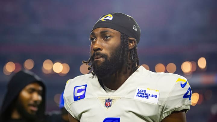 Dec 13, 2021; Glendale, Arizona, USA; Los Angeles Rams safety Jordan Fuller (4) against the Arizona Cardinals at State Farm Stadium. Mandatory Credit: Mark J. Rebilas-USA TODAY Sports