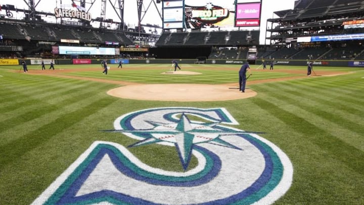May 12, 2015; Seattle, WA, USA; Overall view of Safeco Field as the grounds crew makes final preparations before a game between the San Diego Padres and Seattle Mariners. Mandatory Credit: Joe Nicholson-USA TODAY Sports