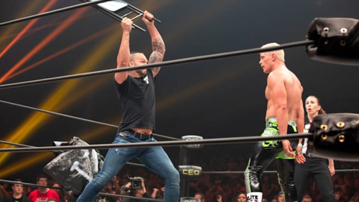 Shawn Spears attacks Cody at AEW Fyter Fest. Photo courtesy All Elite Wrestling/Thomas Tischio