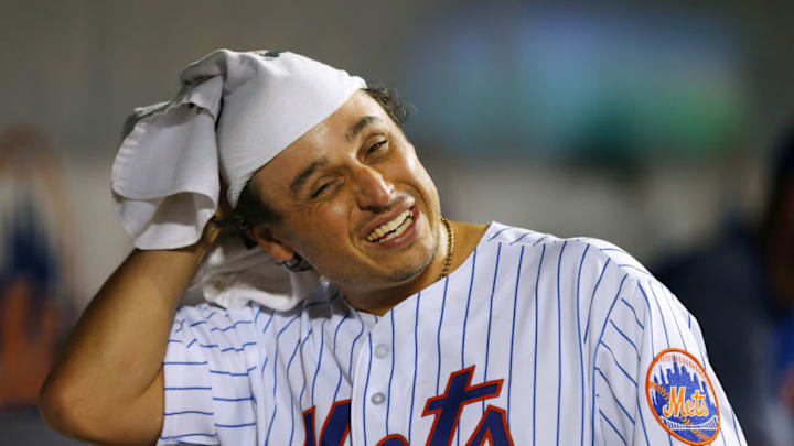 NEW YORK, NY - SEPTEMBER 27: Pitcher Jason Vargas #40 of the New York Mets wipes off his head after the sixth inning of a game against the Atlanta Braves at Citi Field on September 27, 2018 in the Flushing neighborhood of the Queens borough of New York City. The Mets defeated the Braves 4-1. (Photo by Rich Schultz/Getty Images)