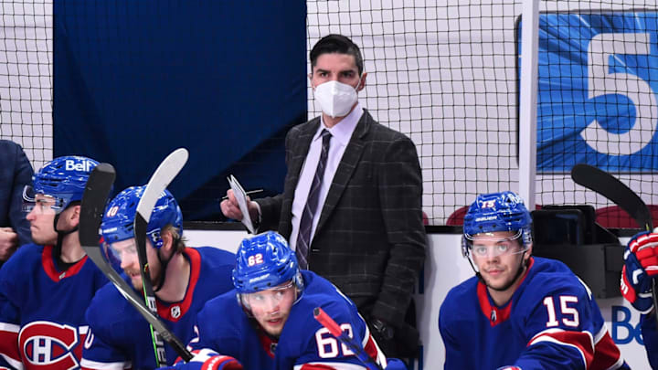 MONTREAL, QC – MARCH 04: Assistant coach of the Montreal Canadiens Alex Burrows looks on from behind the bench against the Winnipeg Jets during the first period at the Bell Centre on March 4, 2021 in Montreal, Canada. The Winnipeg Jets defeated the Montreal Canadiens 4-3 in overtime. (Photo by Minas Panagiotakis/Getty Images)