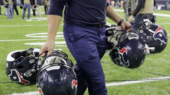 HOUSTON, TX - JANUARY 07: Houston Texans helmets (Photo by Tim Warner/Getty Images)