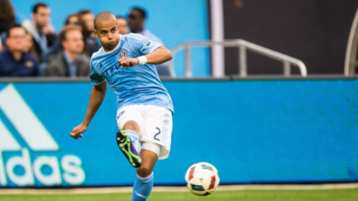 May 21, 2016: New York City FC defender Jason Hernandez (2) in action during the New York City FC versus the NY Red Bulls match at Yankee Stadium in the Bronx, NY (Photo by Dennis Schneidler/Icon Sportswire via Getty Images)