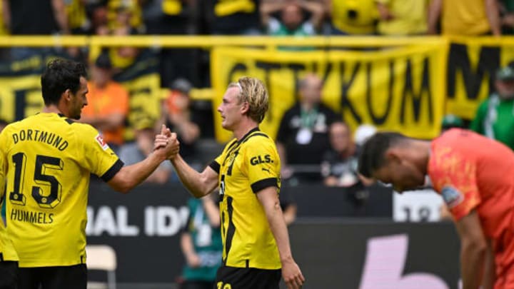 Julian Brandt celebrates his goal (Photo by SASCHA SCHUERMANN/AFP via Getty Images)