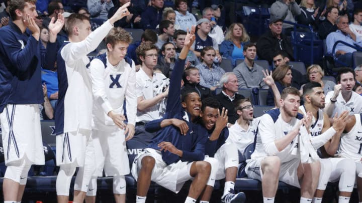 CINCINNATI, OH - NOVEMBER 13: Xavier Musketeers players react from the bench in the second half of a game against the Rider Broncs at Cintas Center on November 13, 2017 in Cincinnati, Ohio. Xavier won 101-75. (Photo by Joe Robbins/Getty Images)