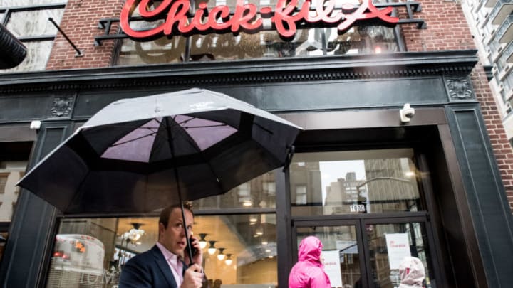NEW YORK, NY - OCTOBER 2: The exterior of Chick-Fil-A, a day before its opening, on 37th Street and 6th Avenue, on October 2, 2015 in New York City.. The fast food chicken restaurant is set to open its first store in Manhattan. (Photo by Andrew Renneisen/Getty Images)