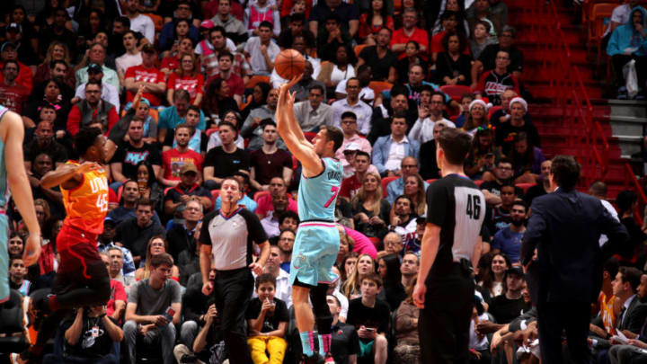 Goran Dragic #7 of the Miami Heat shoots the ball during a game against the Utah Jazz (Photo by Issac Baldizon/NBAE via Getty Images)