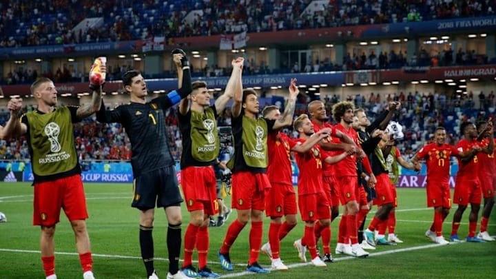 KALININGRAD, RUSSIA - JUNE 28 : celebration Belgian players during the FIFA 2018 World Cup Russia group G phase match between England and Belgium at the Kaliningrad Stadium on June 28, 2018 in Kaliningrad, Russia, 28/06/18 ( Photo by Jimmy Bolcina / Photonews via Getty Images)