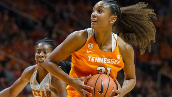 KNOXVILLE, TN - DECEMBER 10: Tennessee Lady Volunteers guard/forward Jaime Nared (31) drives to the basket during a game between the Texas Longhorns and Tennessee Lady Volunteers on December 10, 2017, at Thompson-Boling Arena in Knoxville, TN. Tennessee defeated Texas 82-75.(Photo by Bryan Lynn/Icon Sportswire via Getty Images)