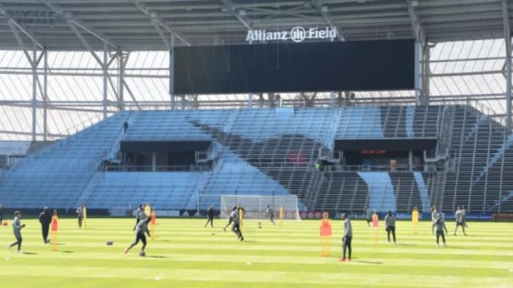 ST. PAUL –Minnesota United hold their first training session at Allianz Field, the new soccer stadium Wednesday, April 3, 2019. (Jean Pieri / MediaNews Group / St. Paul Pioneer Press via Getty Images)