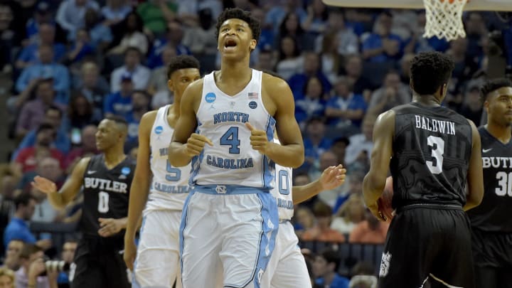 Mar 24, 2017; Memphis, TN, USA; North Carolina Tar Heels forward Isaiah Hicks (4) reacts in the second half against the Butler Bulldogs during the semifinals of the South Regional of the 2017 NCAA Tournament at FedExForum. Mandatory Credit: Justin Ford-USA TODAY Sports