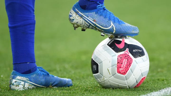 LEICESTER, ENGLAND – SEPTEMBER 29: A detailed view of the Nike Mercurial football boots during the Premier League match between Leicester City and Newcastle United at The King Power Stadium on September 29, 2019 in Leicester, United Kingdom. (Photo by Nathan Stirk/Getty Images)