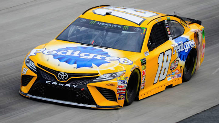 DOVER, DE - MAY 05: Kyle Busch, driver of the #18 Pedigree Toyota, drives during practice for the Monster Energy NASCAR Cup Series AAA 400 at Dover International Speedway on May 5, 2018 in Dover, Delaware. (Photo by Robert Laberge/Getty Images)