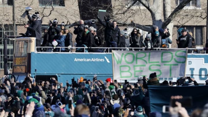 PHILADELPHIA, PA - FEBRUARY 08: The Philadelphia Eagles Super Bowl parade arrives for a ceremony at the Philadelphia Art Museum on February 8, 2018 in Philadelphia, Pennsylvania. (Photo by Aaron P. Bernstein/Getty Images)
