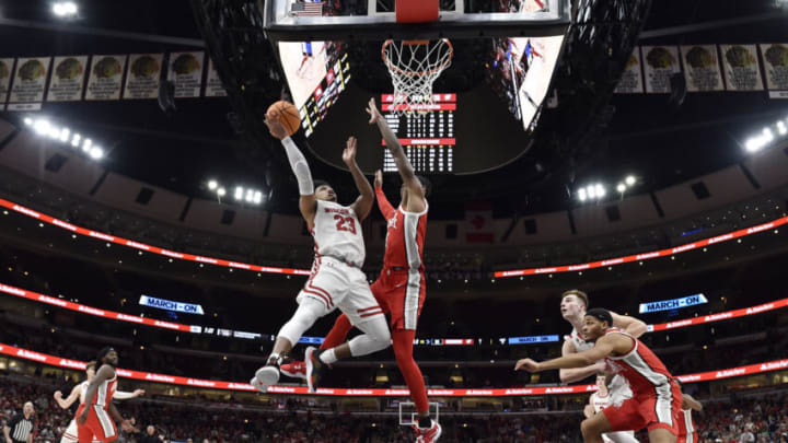 CHICAGO, ILLINOIS - MARCH 08: Chucky Hepburn #23 of the Wisconsin Badgers shoots in the second half against the Ohio State Buckeyes during the first round of the Big Ten tournament at United Center on March 08, 2023 in Chicago, Illinois. (Photo by Quinn Harris/Getty Images)
