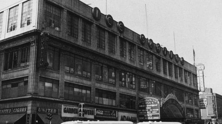 Exterior view the New York Rangers home, Madison Square Garden, New York City, 1940s. (Photo by Getty Images)