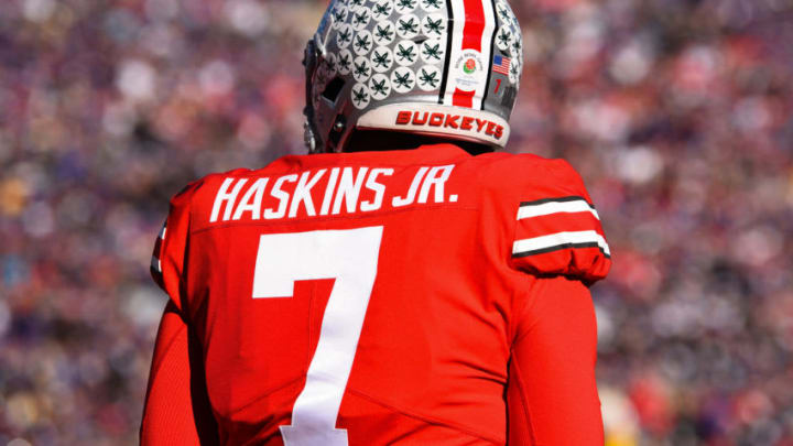 PASADENA, CA - JANUARY 01: Ohio State (7) Dwayne Haskins (QB) looks on during the Rose Bowl Game between the Washington Huskies and Ohio State Buckeyes on January 1, 2019, at the Rose Bowl in Pasadena, CA. (Photo by Brian Rothmuller/Icon Sportswire via Getty Images)