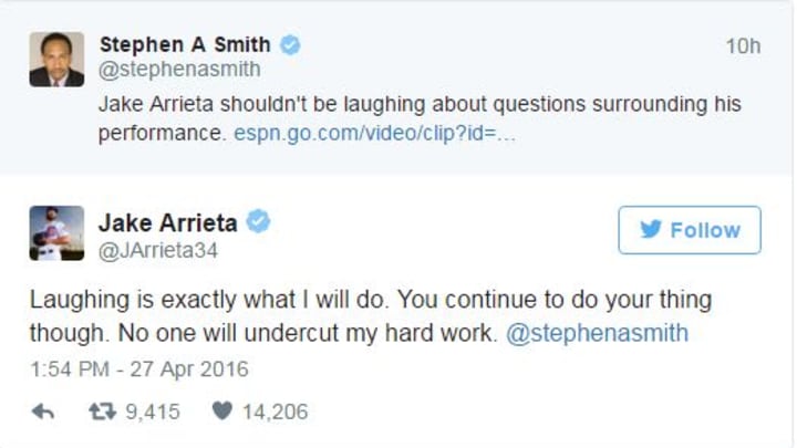 Chicago Cubs pitcher Jake Arrieta responds to Stephen A. Smith