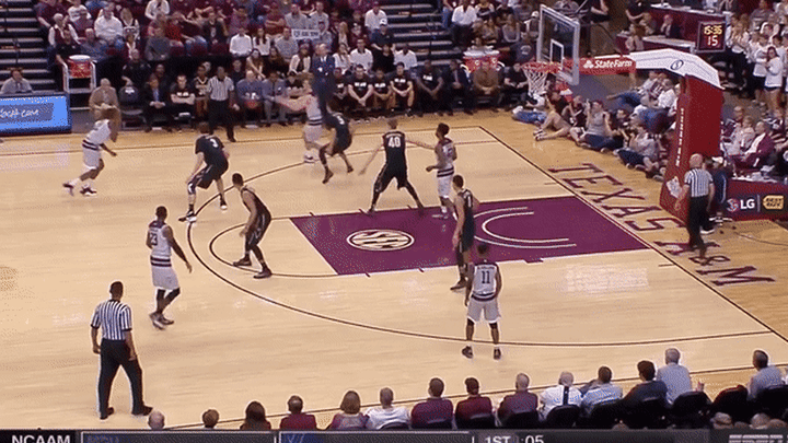 Texas A&M vs Vanderbilt - Baldwin watching ball, trying to help/do too much on defense, leaves man wide open for 3