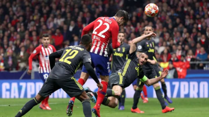 MADRID, SPAIN – FEBRUARY 20: Alvaro Morata of Atletico Madrid scores his team’s first goal, which is later ruled out by VAR during the UEFA Champions League Round of 16 First Leg match between Club Atletico de Madrid and Juventus at Estadio Wanda Metropolitano on February 20, 2019 in Madrid, Spain. (Photo by Angel Martinez/Getty Images)