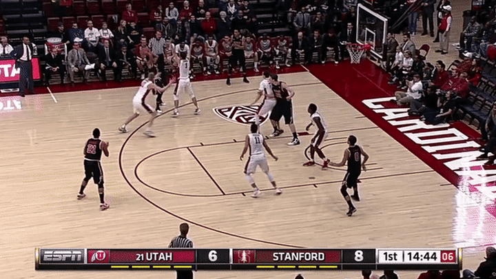 Utah @ Stanford - Poeltl offensive rebound, great hands, rebounds with two hands