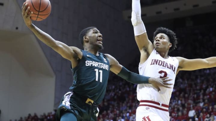 BLOOMINGTON, INDIANA - JANUARY 23: Aaron Henry #11 of the Michigan State Spartans shoots the ball against the Indiana Hoosiers at Assembly Hall on January 23, 2020 in Bloomington, Indiana. (Photo by Andy Lyons/Getty Images)