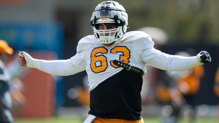 Tennessee offensive lineman Cooper Mays during Tennessee football practice on Thursday, April 22, 2021.Kns Ut Practice