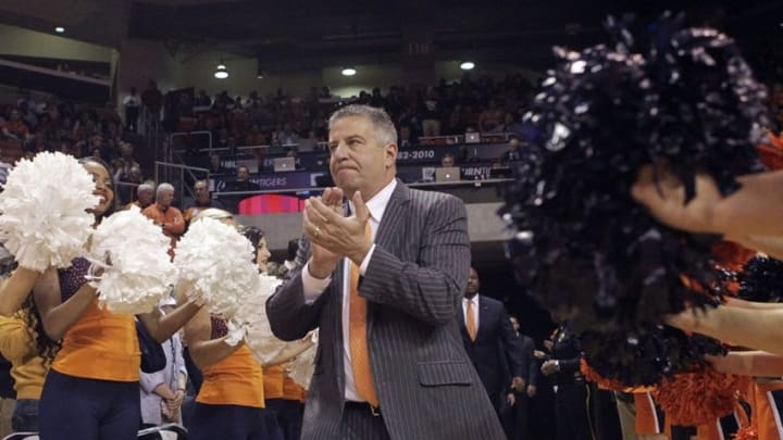 Jan 19, 2016; Auburn, AL, USA; Auburn Tigers head coach Bruce Pearl follows his team onto the court prior to the game against the Alabama Crimson Tide at Auburn Arena. Mandatory Credit: John Reed-USA TODAY Sports